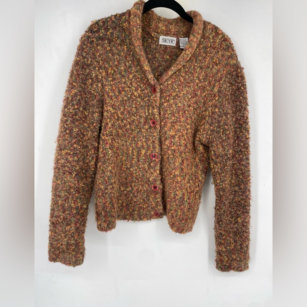 Vintage 90s SKYR Mohair Womens Large Cardigan Sweater Orange Fall Autumn Red